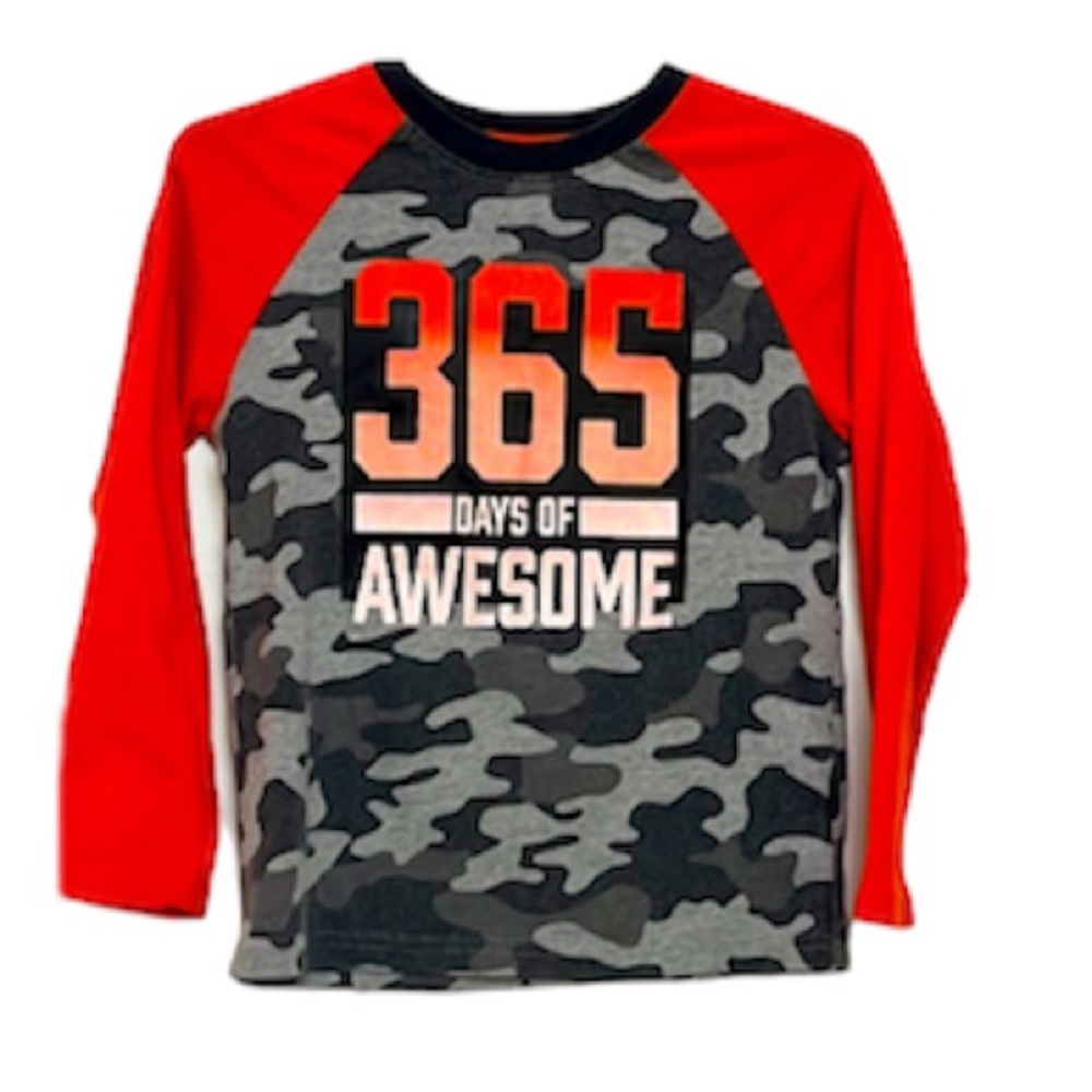 🌞 5/$25 365 Kids Jersey green camo red 3/4 sleeves 365 Days of Awesome boy 6